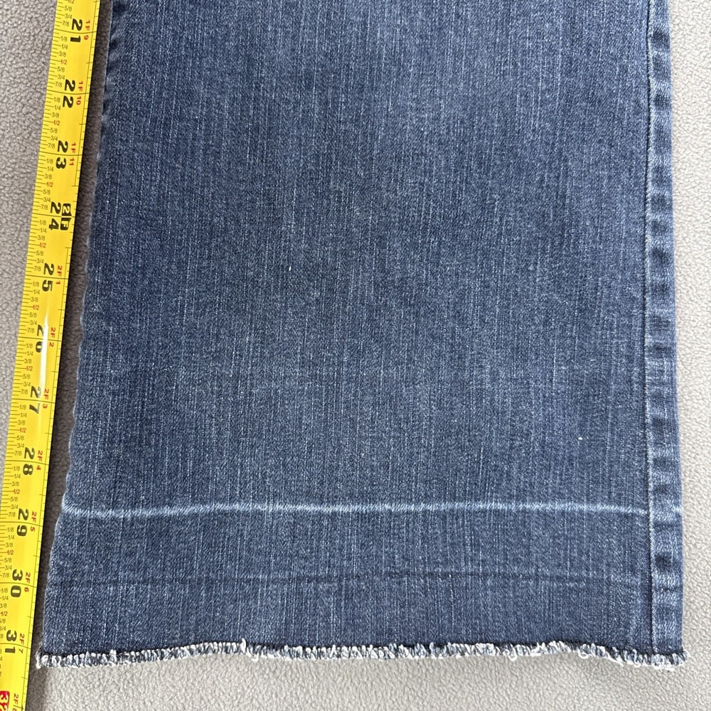 LOFT Flare Jeans Womens 10 Blue High Rise‎ Patch Pockets Denim Unpicked Raw Hem - Picture 10 of 14